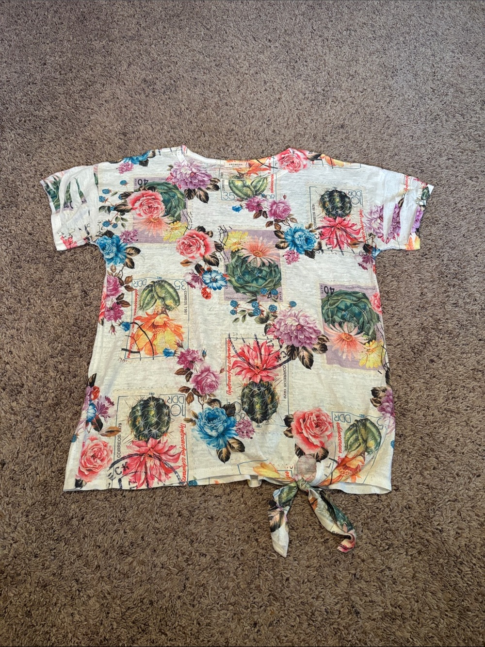 Promesa Floral Print Tie-Hem Tee L